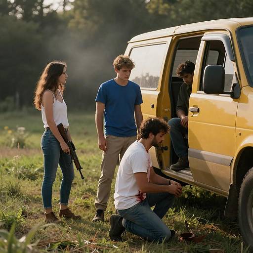 Dramatic Scene with Four Characters in Nature