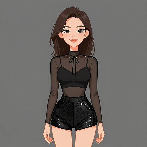 Smiling Woman in Edgy Black Outfit