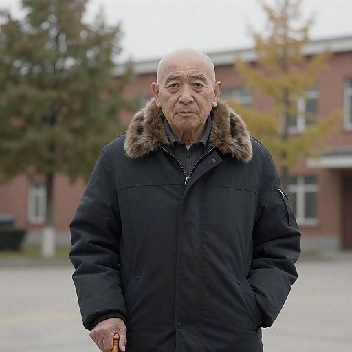 Elderly Man in Winter Coat Outdoors