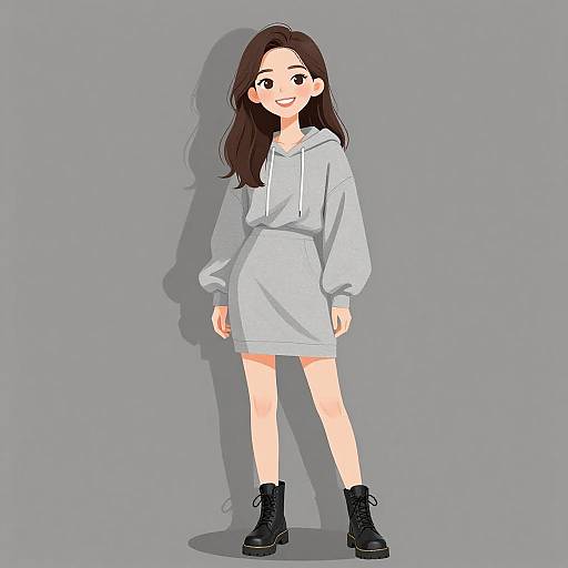 Smiling Woman in Casual Hoodie Dress