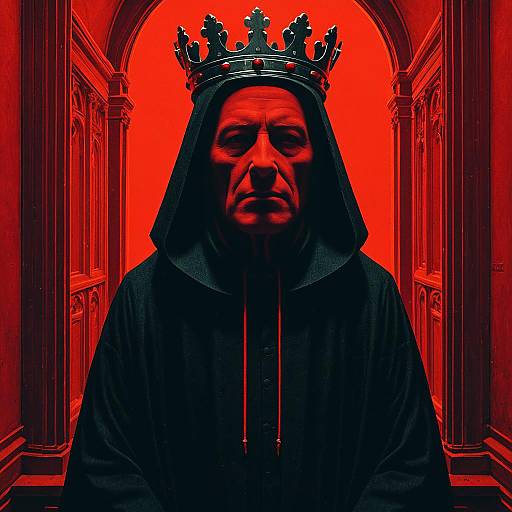 Red Faceless King in Dark Robe with Crown
