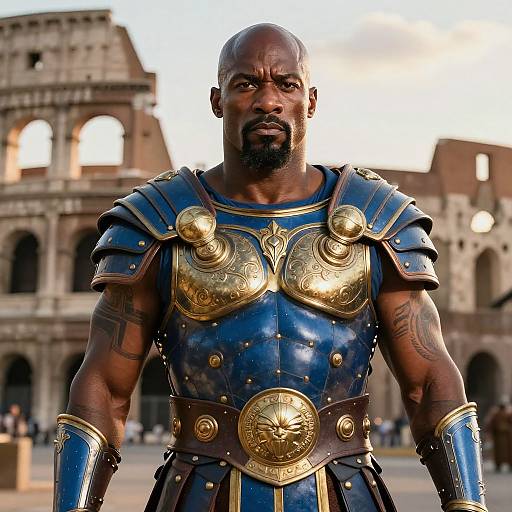 Heroic Gladiator in Blue-Gold Armor
