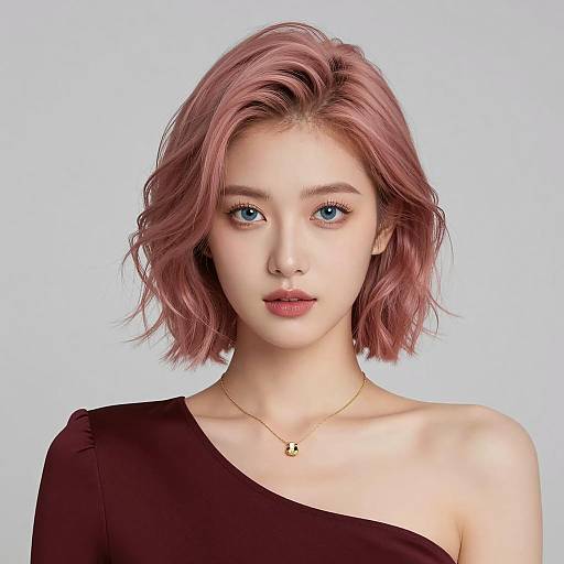 Young Woman with Short Wavy Pinkish-Brown Hair