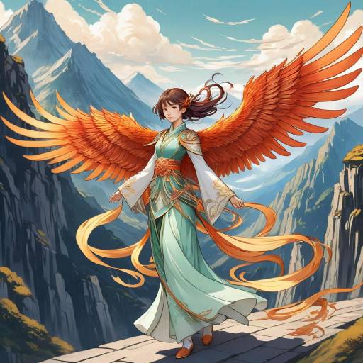 Art Nouveau Phoenix-Winged Anime Character