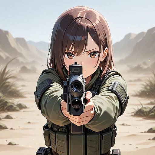 Aiming Girl Firing Carbine Left View