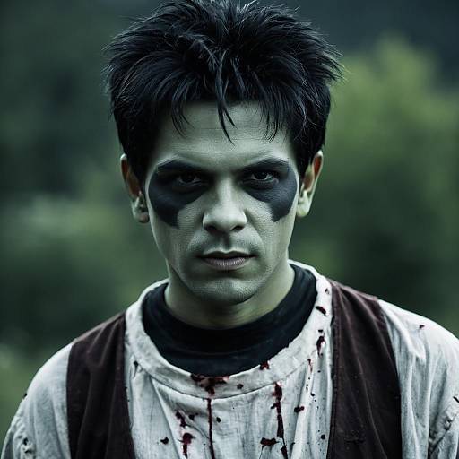 Man in Frankenstein Zombie Costume with Black Face Paint