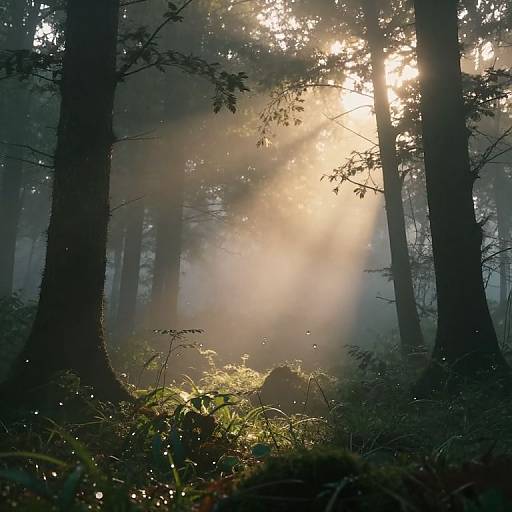 Serene Forest Sunrise with Mizumizuni