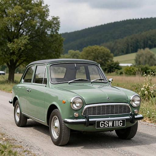 Vintage Green Car on Gravel Road