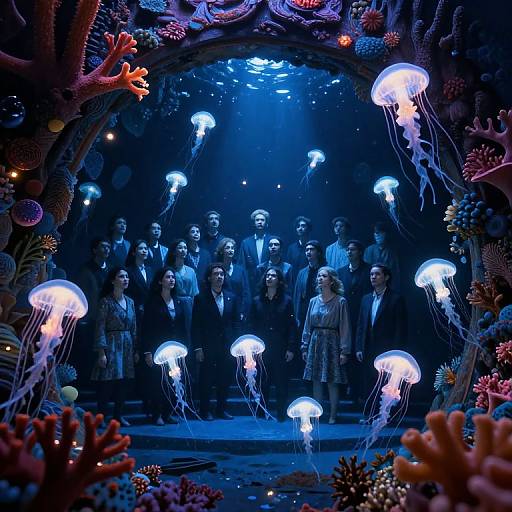 Bioluminescent Jellyfish Underwater Opera