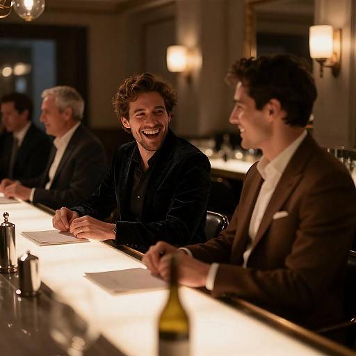 Two Men Socializing at Elegant Restaurant Bar