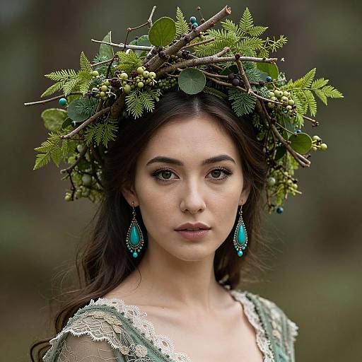 Elegant Woman with Majestic Forest Headpiece