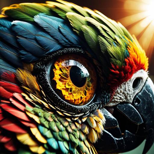 Macro Close-up of Parrot Eye with Colorful Feathers