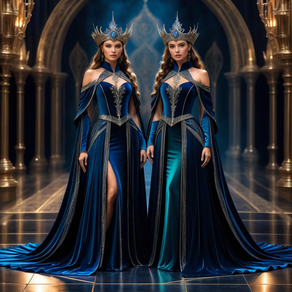 Elegant Women Wizards in Velvet Gowns