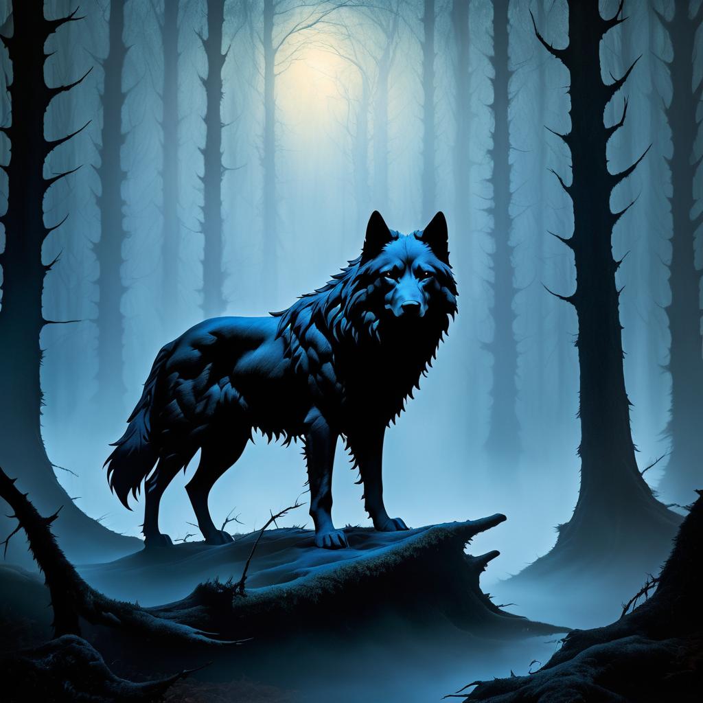 Mystical Shadow Wolf in Enchanted Forest