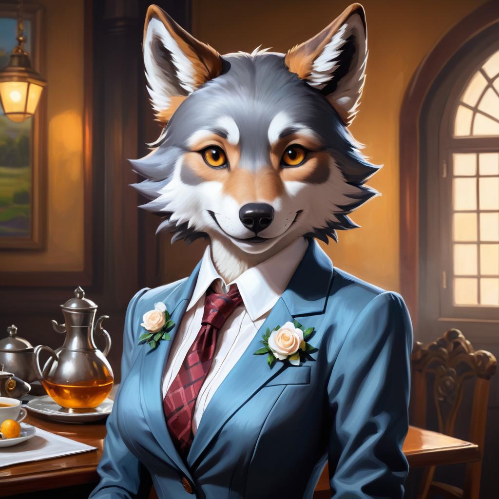 Enchanting Anthropomorphic Wolf in Vintage Style