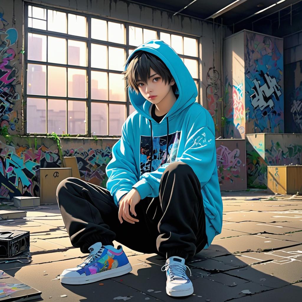 Dreamy Teen in Graffiti Warehouse