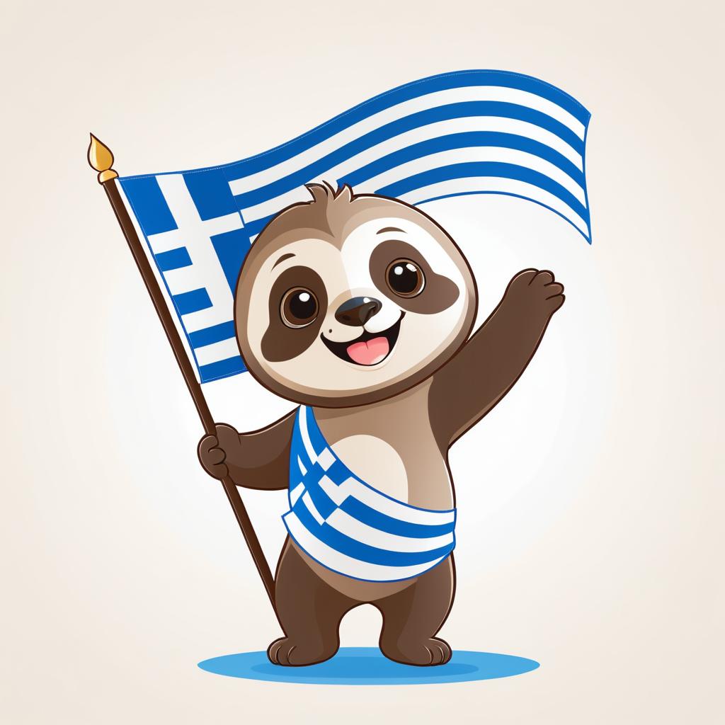 Playful Sloth with Greece Flag Illustration