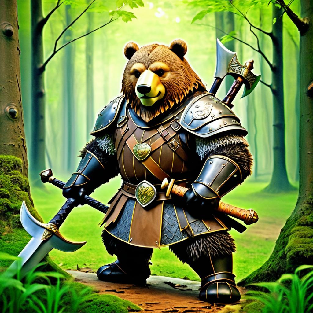 Whimsical Bear Warrior in Manga Style