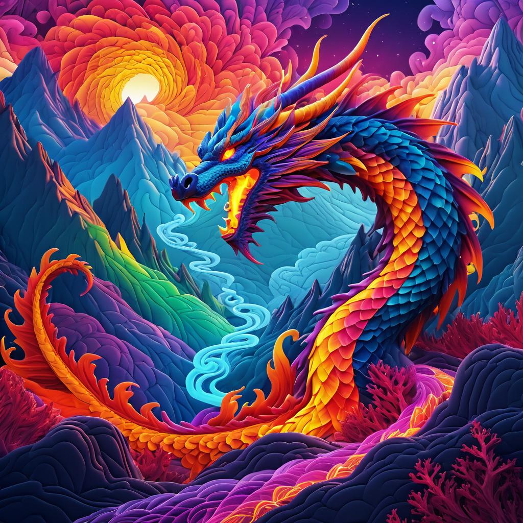 Surreal Dragon Over Mystical Mountains