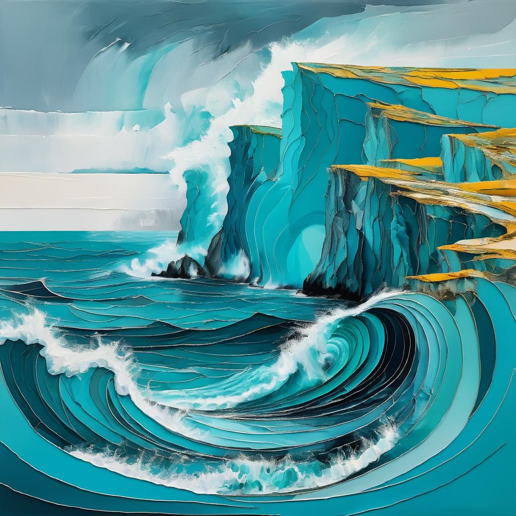 Surreal Seascape with Cliffs and Waves