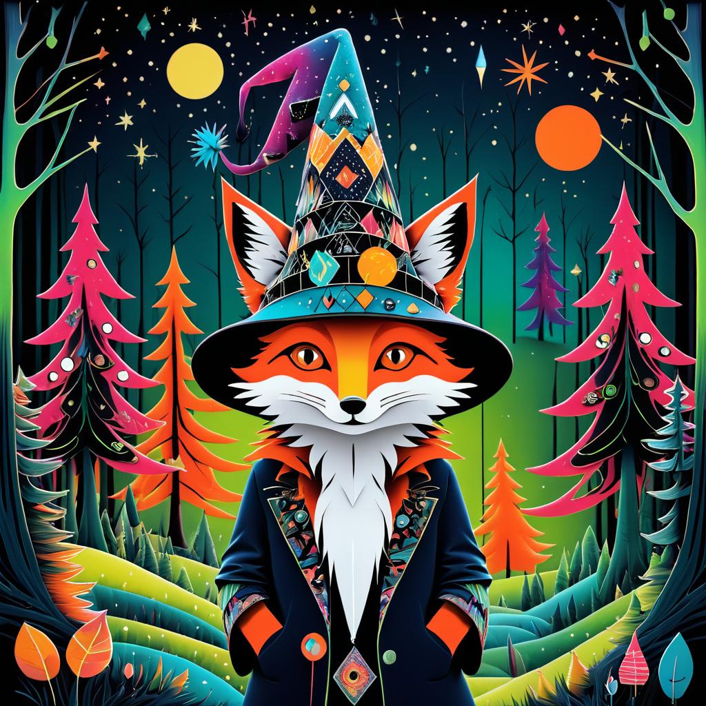 Curious Fox Wizard in Whimsical Forest