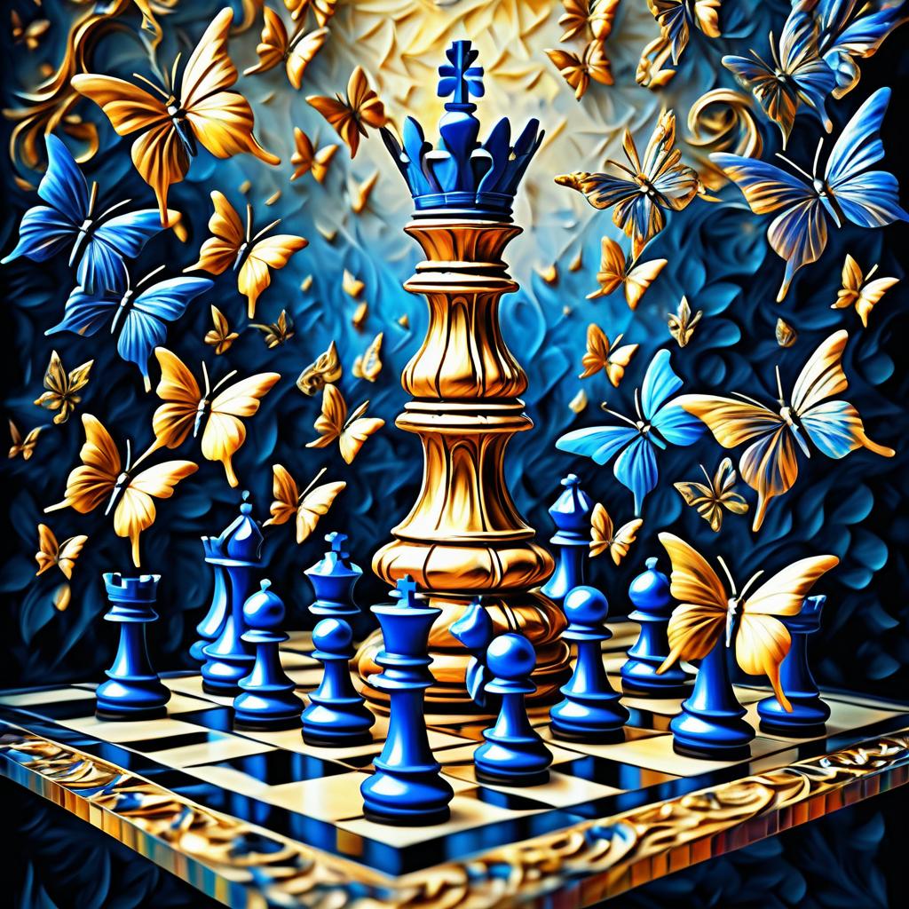 Ornate Impasto Chess with Butterflies