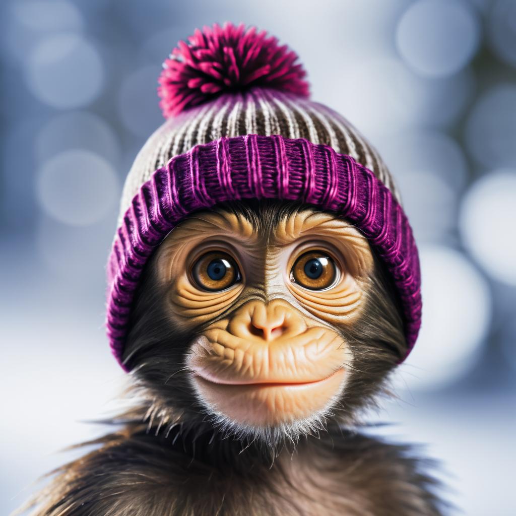 UHD Macro Shot of Beanie-Wearing Monkey