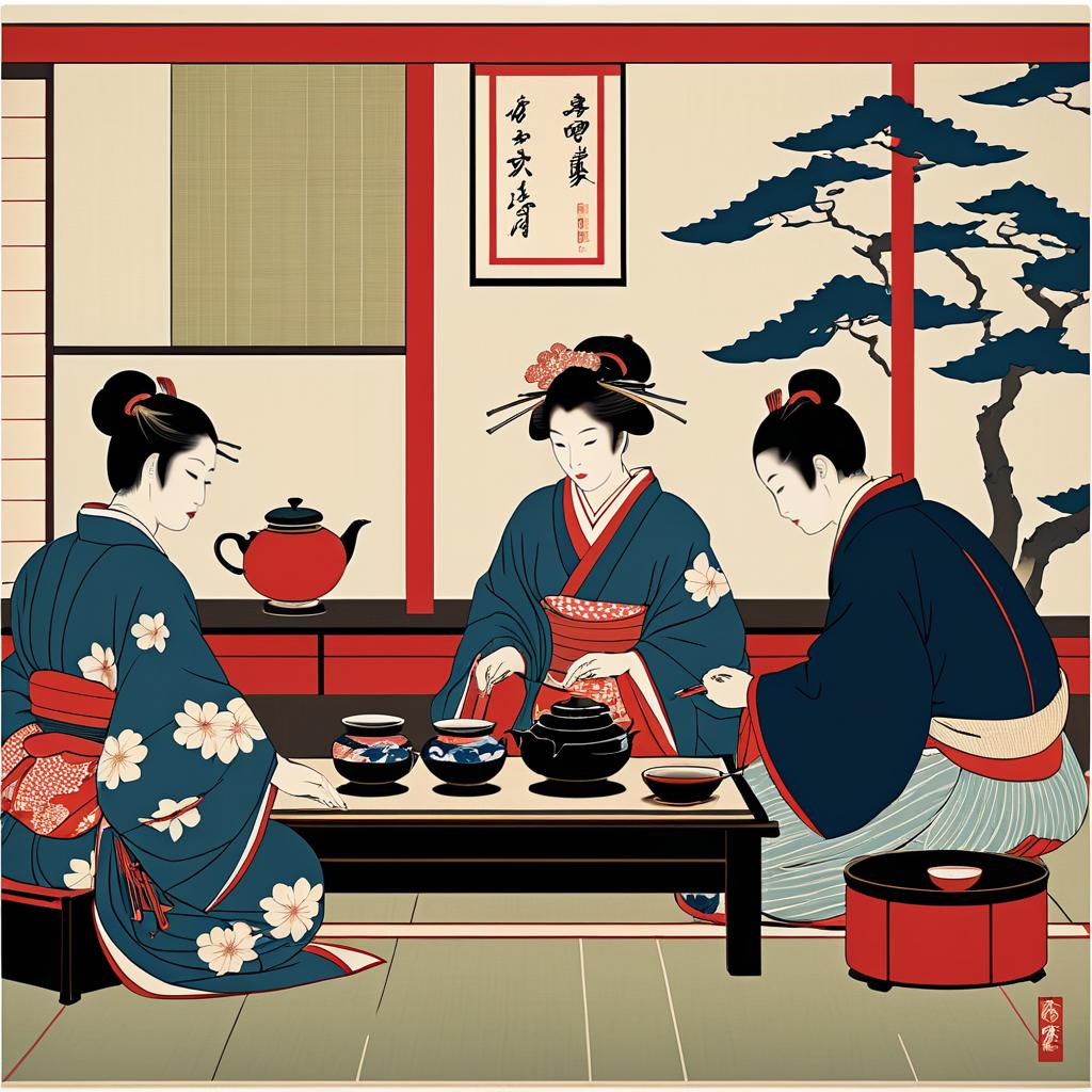 Traditional Tea Ceremony Ukiyo-e Art