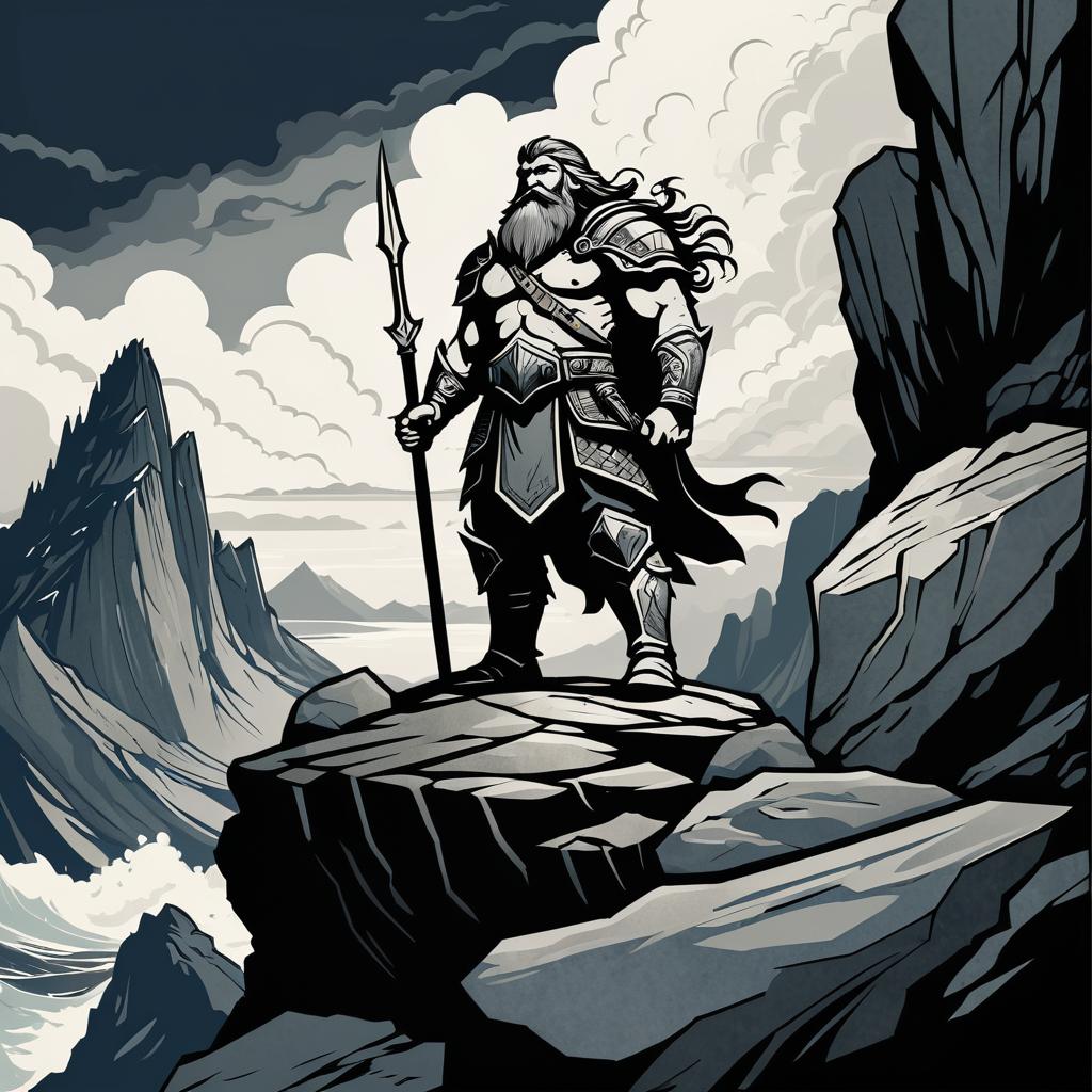 Dwarven Warrior on Rocky Cliff Illustration