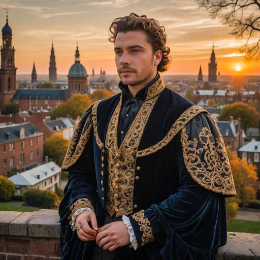 Elegant Man in Renaissance Outfit at Sunset