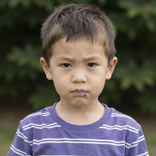 Serious Young Boy in Nature Setting