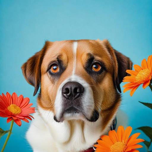 Portrait of a Dog with Vibrant Flowers