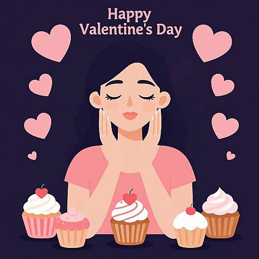 Valentine's Day Woman with Heart Cupcakes