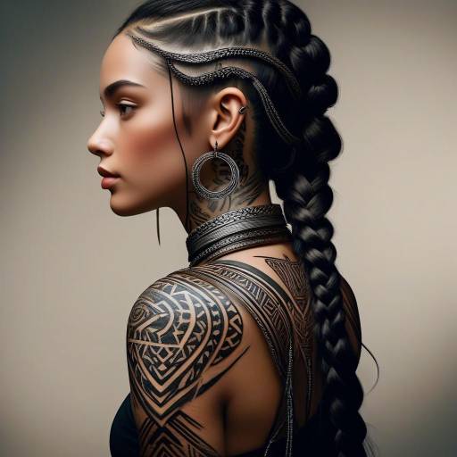 Realistic Portrait of Tribal Tattooed Woman