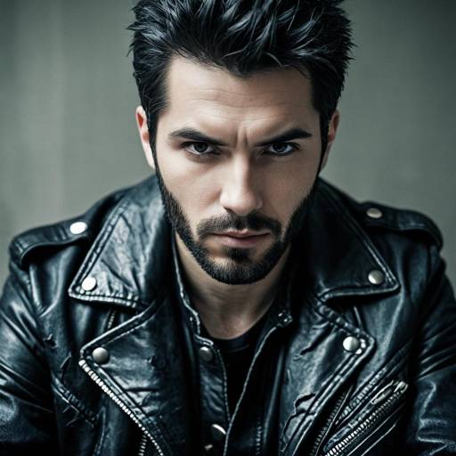 Intense Man in Black Leather Jacket