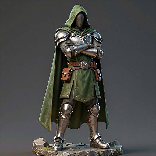 Armored Warrior in Green Hooded Cloak