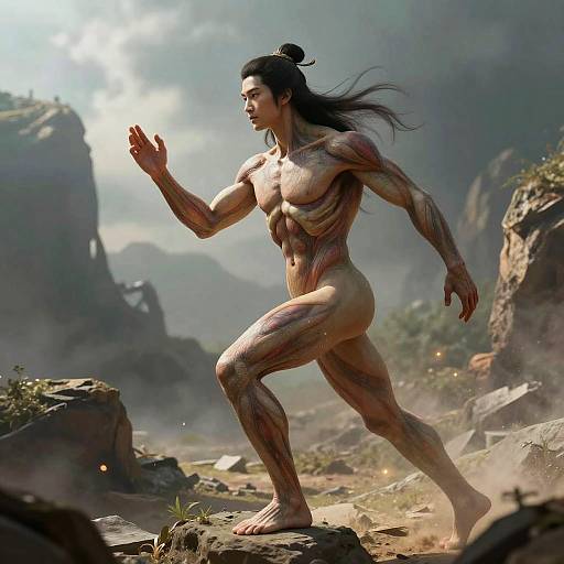 Mythological Figure in Surreal Landscape