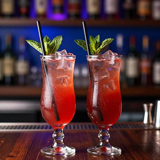 Vibrant Red Cocktails with Mint Garnish