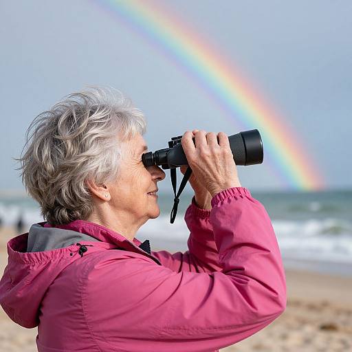 Elderly Woman Observing Rainbow Beach