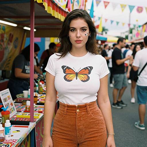 Retro Woman at Vibrant Street Carnival