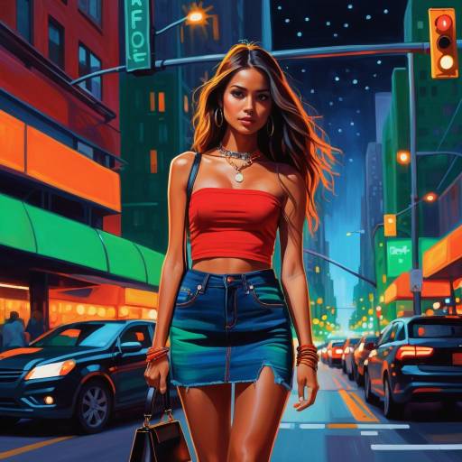 Confident Girl in Neon Urban Nightlife Confident Girl in Neon Urban Nightlife