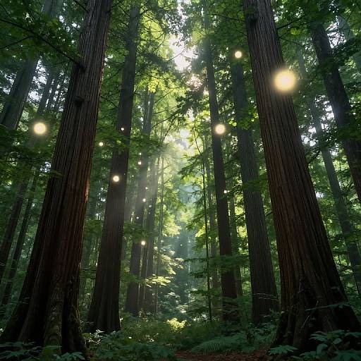 Serene Forest with Glowing Orbs