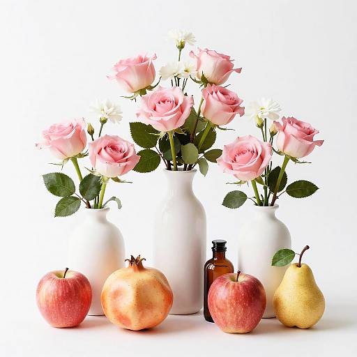 Vibrant Still Life with Flowers and Fruits