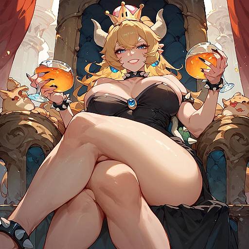 Bowsette on Throne with Beverage