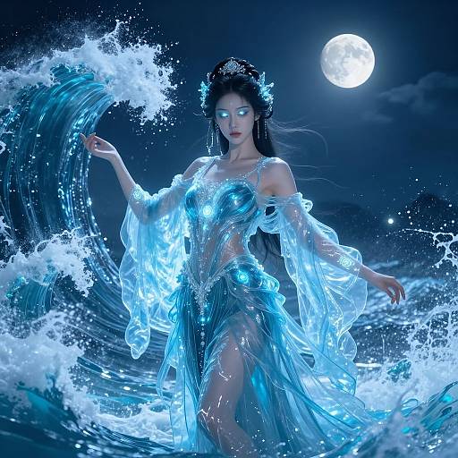 Fantasy Water Goddess Summoning Tidal Wave