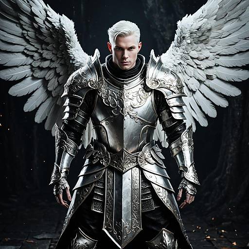 Albino Fallen Angel in Silver Armor
