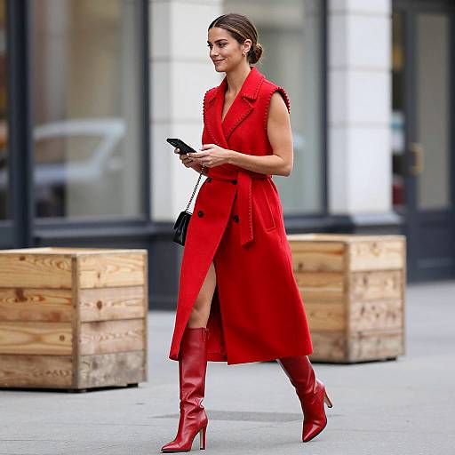 Stylish Woman in Red Coat Outdoors