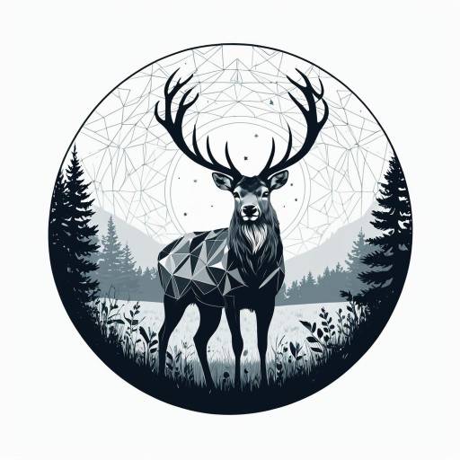 Geometric Stag in Moonlit Meadow Geometric Stag in Moonlit Meadow