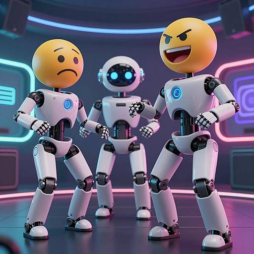 Dancing Emoji Robots in Neon Club