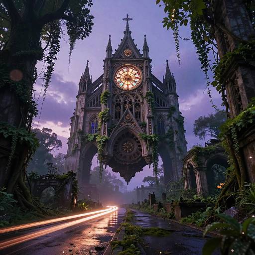 Clockwork Cathedral Over Twilight Ruins